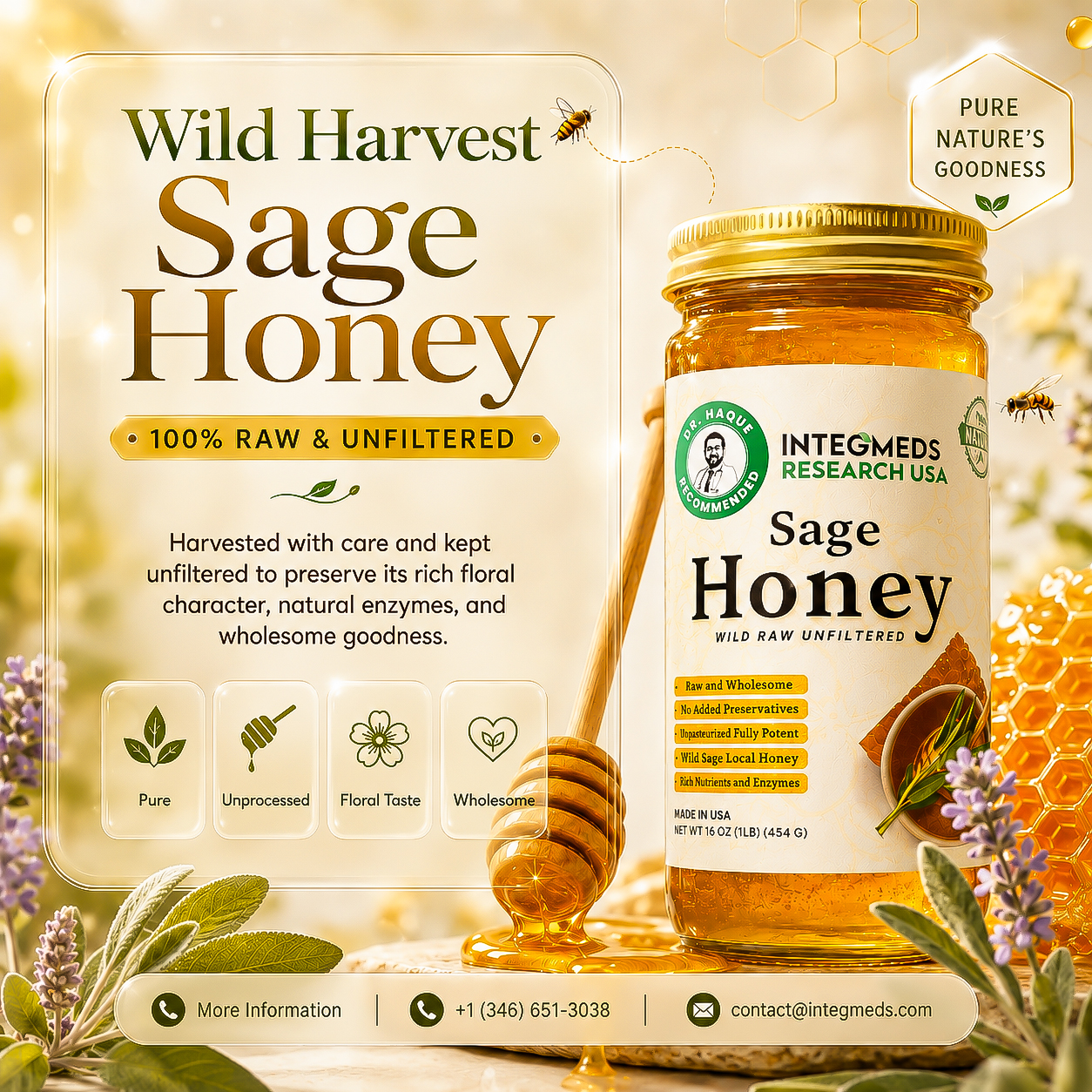 Wild Harvest Sage Honey 100% Raw & Unfiltered 5oz Jar